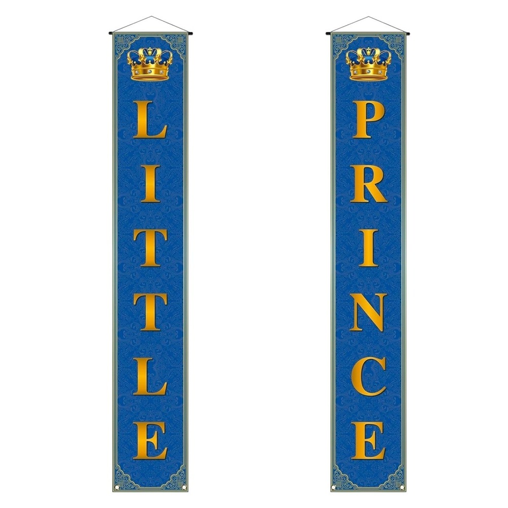 Little Prince Banner Set Baby Boy Blue Gold New Royal Shower Party Decor 71x12
